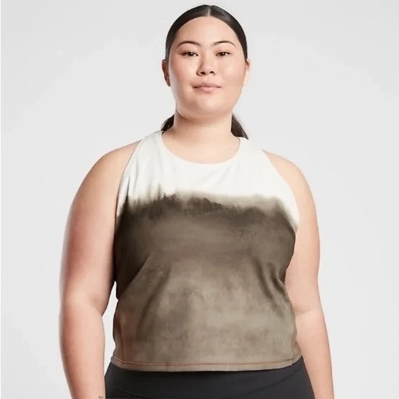 Athleta Shanti Watercolor Stripe Crop Tank Top Plus Sz 3X Mortar Mushroom Ombre - Picture 1 of 8